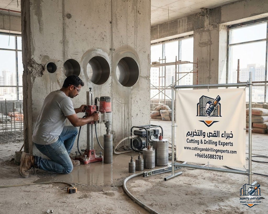تخريم الجدران الخرسانية بجدة للكهرباء والسباكة والتكييف باستخدام Diamond Core Drill